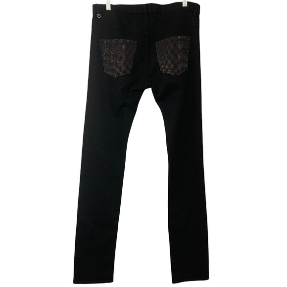 Maxime Simeons Glam Rocker Black Stud Front Denim Jeans 31 Button Fly Low Rise - Picture 9 of 11